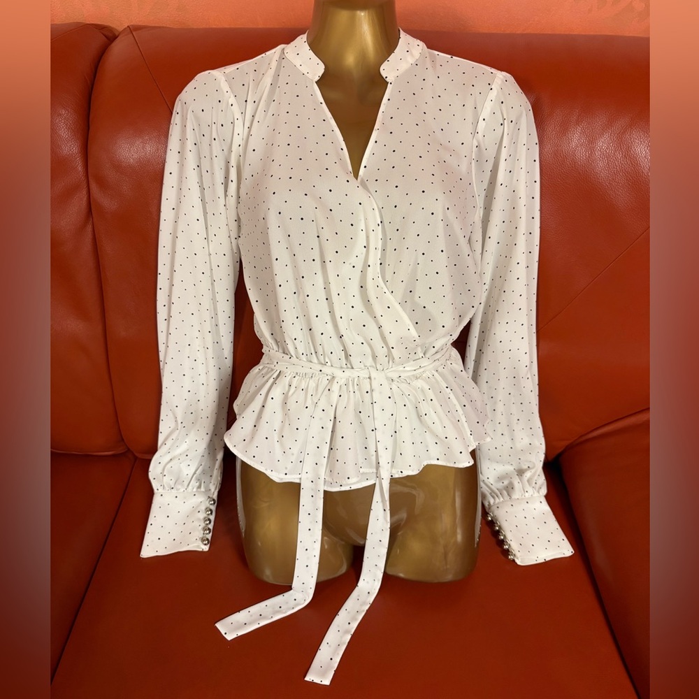 Elegant White Polka Dot Blouse